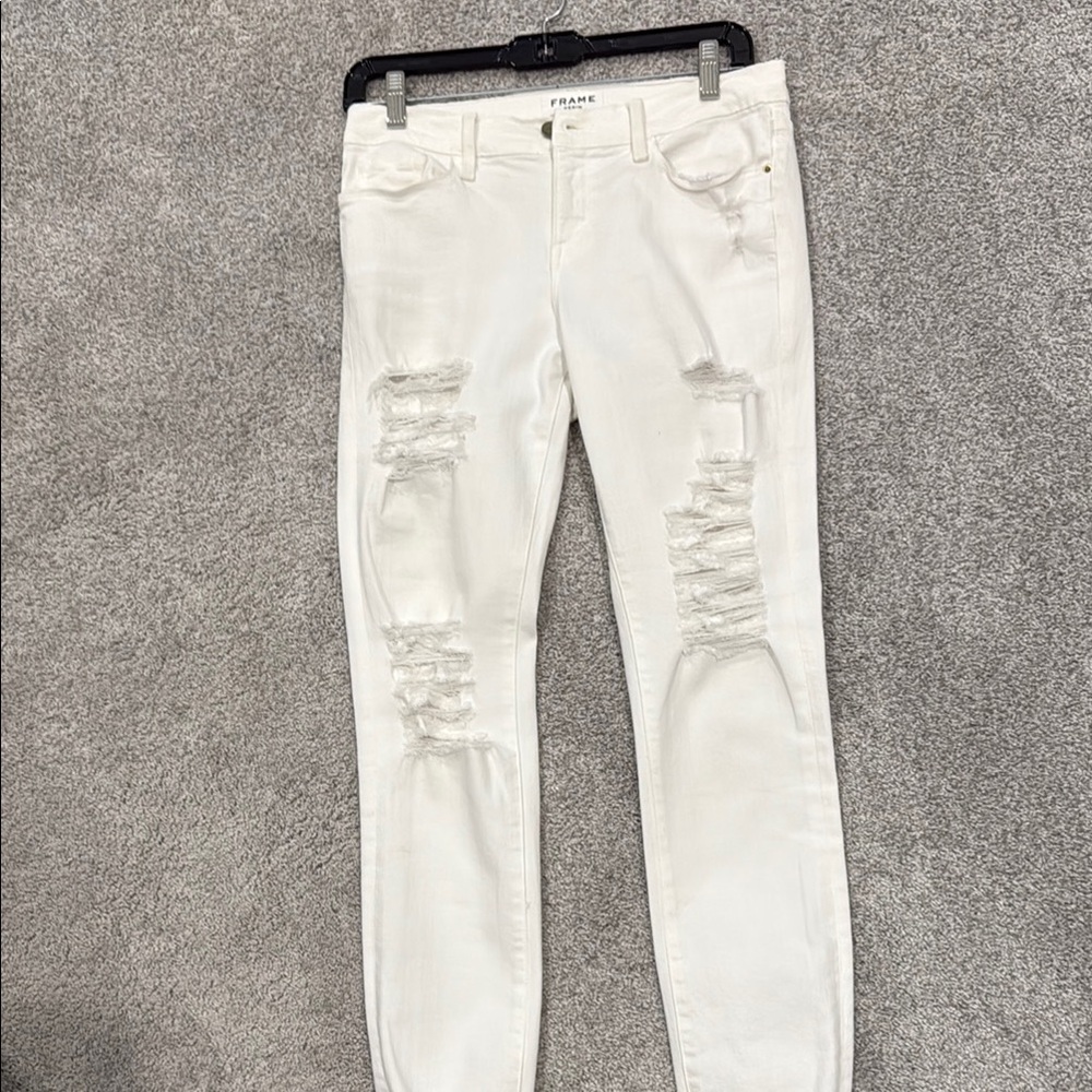 Frame Denim White Skinny Distressed Jeans